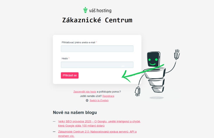 Zákaznické Centrum login page